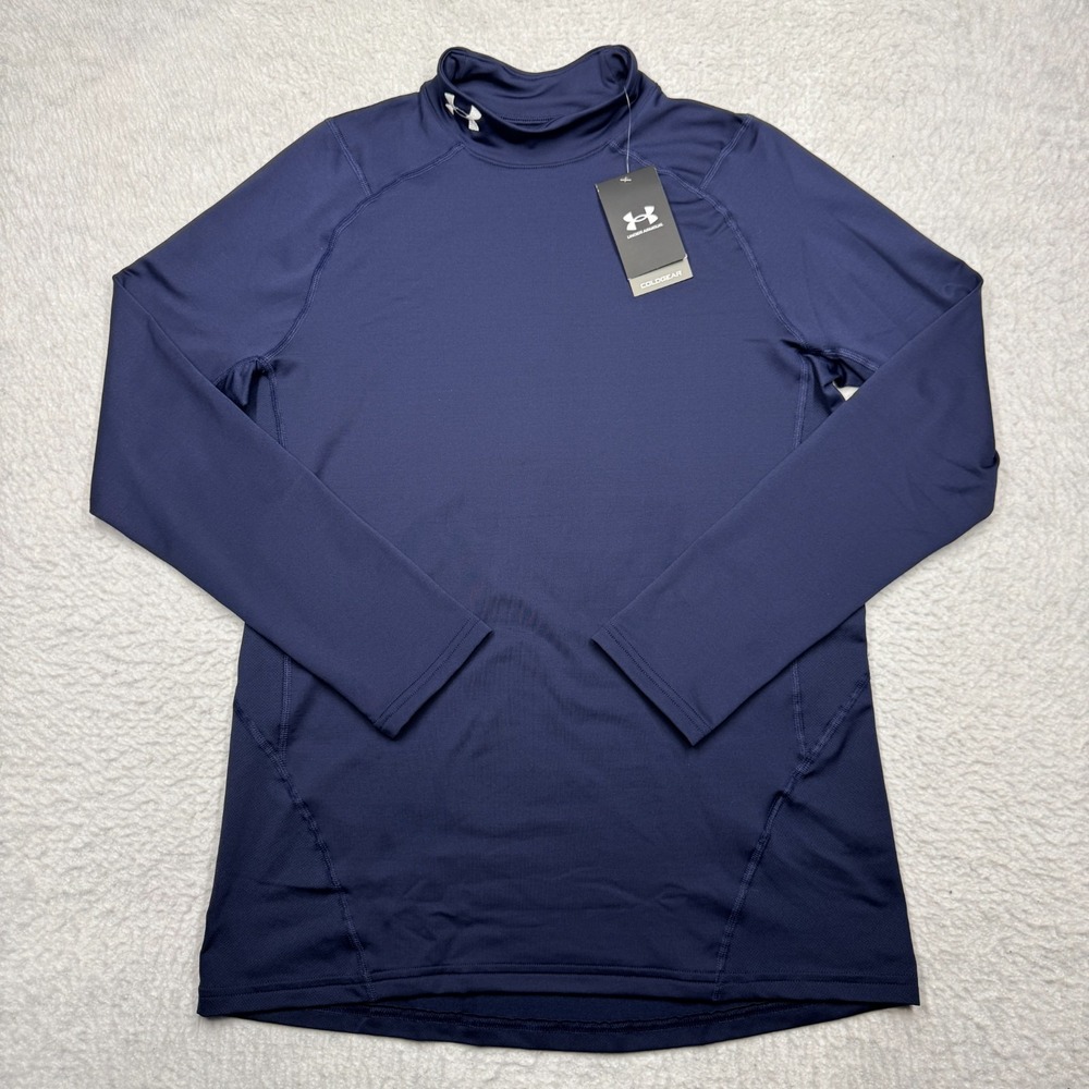 Under Armour ColdGear Fitted Mock Long Sleeve Shirt Base Layer Blue Men's Size L